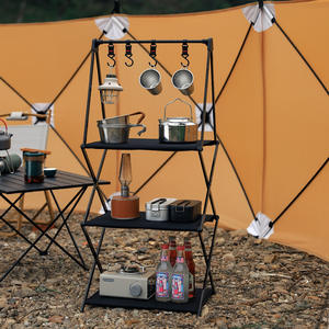 ชั้นวางของอลูมิเนียมพับได้สำหรับตั้งแคมป์กลางแจ้ง พร้อมตะขอแขวนเพื่อการจัดเก็บที่เป็นระเบียบและพกพาสะดวก - Product Image 3