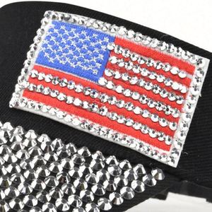 Diseña tu propia gorra de visera de cristal con bandera de Estados Unidos y diamantes de imitación para ciclismo y viajes al aire libre, venta al por mayor - Product Image 5