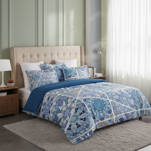 Varol 250 TC Bamboo Blend Cotton Satin Duvet <b>Cover</b> Set Double Size Geometric Pattern with 4 Pcs-DAVINCI - Product Image 3