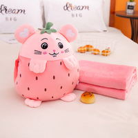 Vente en gros Peluche jouet 40cm oreiller doux dessin animé mignon lapin ours chat 3 en 1 oreiller couverture chauffe-mains