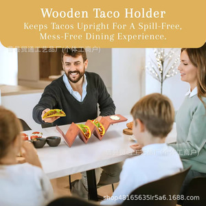 Taco Holder Wooden V Shape With <b>Sauce</b> Bowl For Party Dining Table Storage Rack - Product Image 4