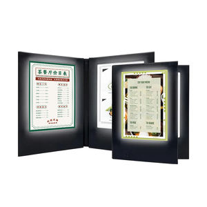 Menu lumineux en cuir noir format A4, prix d'usine, rechargeable, multi-pages, porte-menu éclairé - Product Image 1