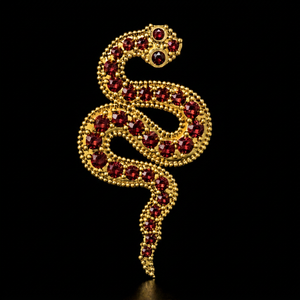 Broche unisex de plata de ley 925 con serpiente de granate y circonitas, aplique de joyería para decoración de prendas, bolsos y sombreros, para ella. - Product Image 1