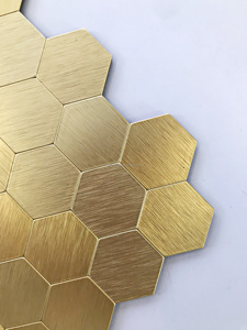 Mosaïque murale autocollante en aluminium, forme hexagonale, couleur dorée, motif brossé, pour plafond <span class=keywords><strong>de</strong></span> <span class=keywords><strong>salle</strong></span> <span class=keywords><strong>de</strong></span> <span class=keywords><strong>bain</strong></span> - Product Image 4