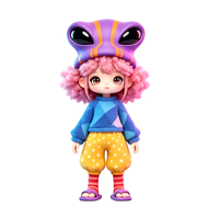Figurine articulée OEM en PVC et ABS, poupée fille aux cheveux roses avec chapeau d'alien, jouet avec emballage personnalisé, service OEM d'usine