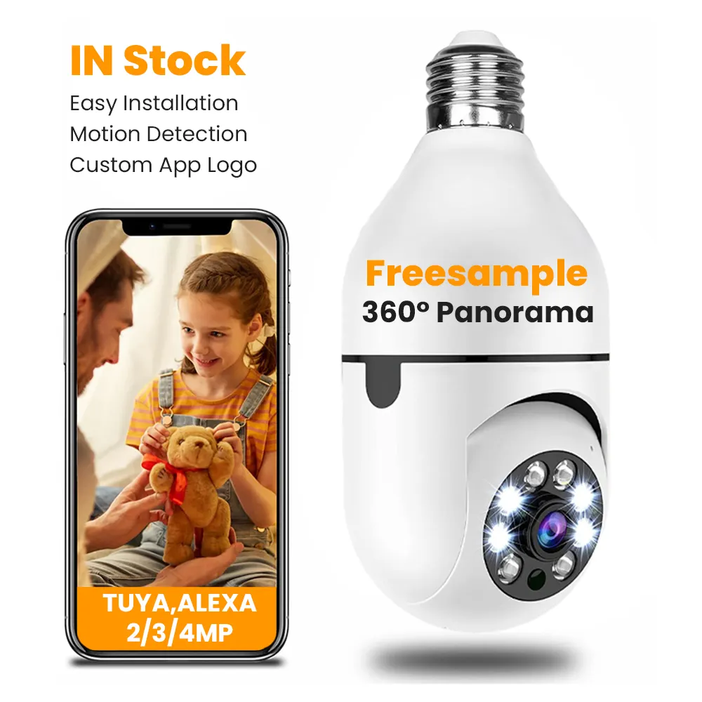 Hot Selling 1080p night vision wireless bulb lamp camera auto tracking 360 degree wifi cctv security light bulb ptz camera