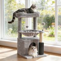 Structure d'escalade pour chat en bois intégrée, maison pour chat, griffoir en sisal, plateforme de saut, design moderne minimaliste, exportation en carton