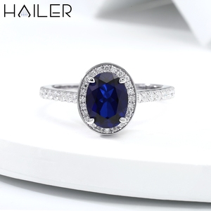 Anillos de alta calidad de zafiro azul ovalado para mujer Anillos de diamantes de piedras preciosas cultivadas en laboratorio Anillo de plata esterlina real - Product Image 3