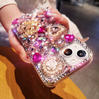 Jmax Luxe Bling Glitter Cristal Couronne Amour Coeur Strass Téléphone étui pour iphone 11 12 13 14 15 16 Plus Pro Max Pour Samsung