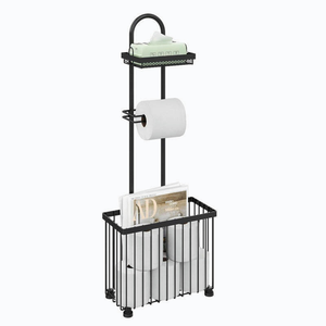 Porte-rouleau de <span class=keywords><strong>papier</strong></span> <span class=keywords><strong>toilette</strong></span> autoportant moderne à 3 niveaux en métal avec distributeur de rouleaux et étagère de rangement, style Reserve - Product Image 2