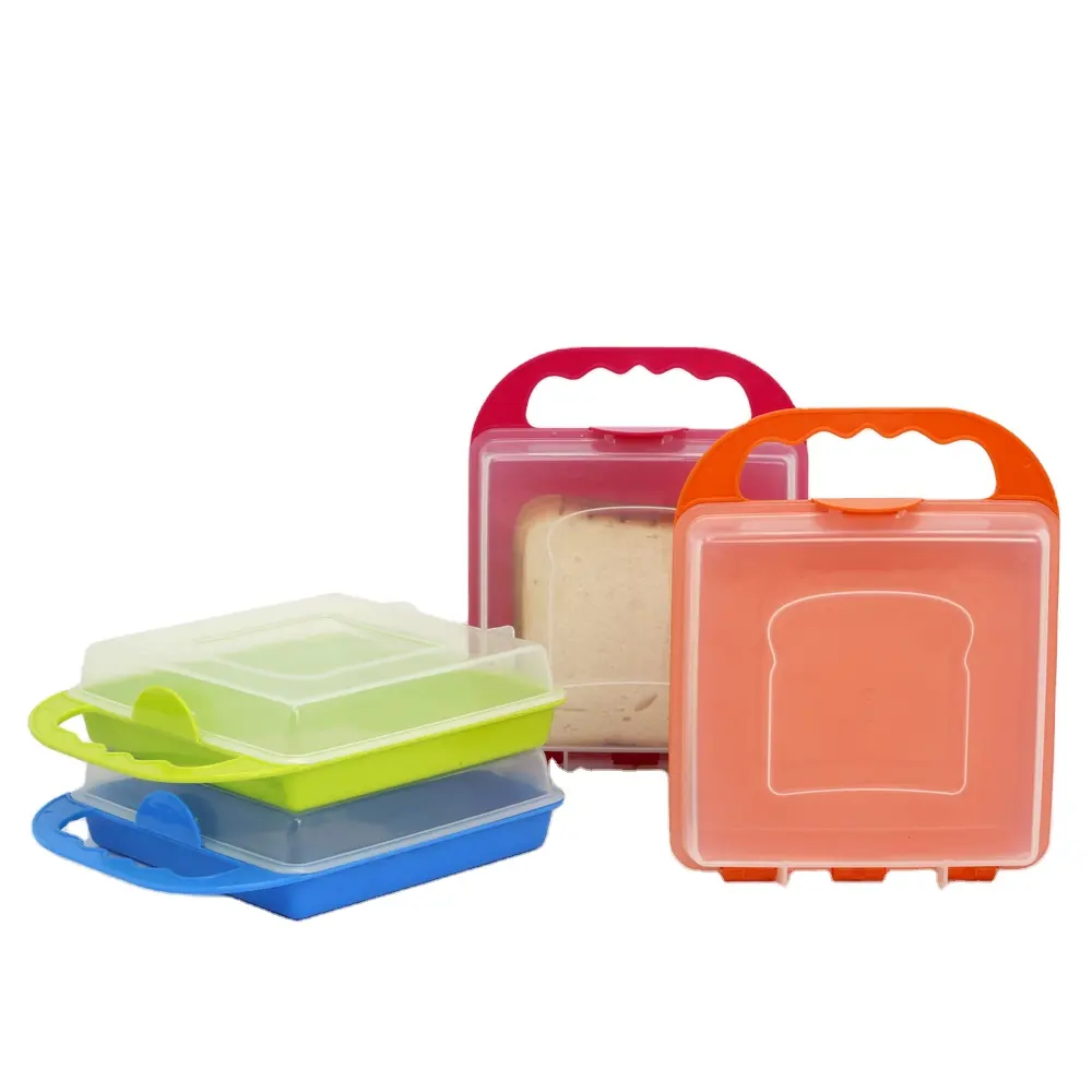 Kids Portable Plastic container Square toast server handle Bread Box for Loaf Cakes Banana Bread