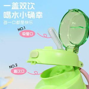 Colorlyya Kids Sippy Cup <b>Plastic</b> Double <b>Drink</b> Back To School Cute Break Resistant With Lid And <b>Straw</b> - Product Image 1