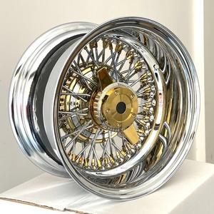 Ruedas de acero personalizadas de 13/14 pulgadas, triple dorado, 72 radios, entrelazadas cruzadas, de <span class=keywords><strong>4</strong></span>/5/6 birlos, con radios invertidos y aros plateados. - Product Image 4