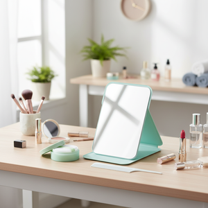 Medium Square <b>Mirror</b> with Mint Cover Stand for Makeup Application - Product Image 3