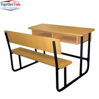 Fournisseurs d'usine de mobilier scolaire : Ensemble bureau et banc d'étude en bois pour enfants, durable et monobloc