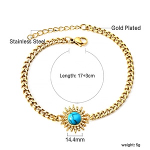 Pulsera de Acero Inoxidable con Baño de Oro PVD de 18K y Piedras Preciosas de Turquesa, Diseño Cubano, para Mujer, Venta al por Mayor - Product Image 2