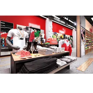 New Design Wooden Decor Design Clothes Shop Sport Shop Display Shop Counter Design For Sportswear Garment Store