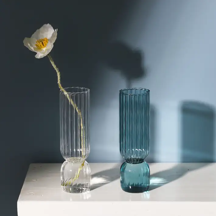 Vase Small Vases Amazon Hot Selling Striped Shaped Hydroponic Colored Clear Small Cylinder Glass Flower Small Vase