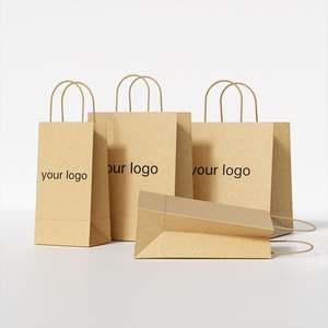 Sac en papier kraft brun écologique et recyclable personnalisé en gros avec poignée plate durable pour la promotion d'épicerie à emporter - Product Image 1