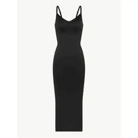 Vente en gros de robe sans lacet de haute qualité avec logo personnalisé pour femmes vêtements de détente longs et doux noirs sans manches habillage moulant robes décontractées