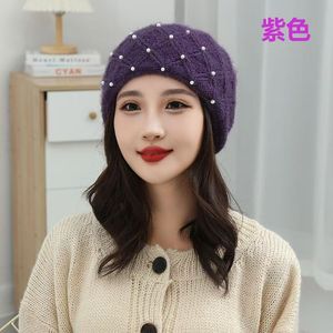 หมวกไหมพรมถักลายมุก หมวกเบเร่ต์อุ่นๆ สำหรับผู้หญิง สไตล์ลำลอง ฤดูใบไม้ร่วง ฤดูหนาว - Product Image 4