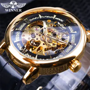 Winner 2022 Top Brand Royal Golden Luxury Gear Movement Design Open Work Mens Automatic Fashion Wrist Watch Male Skeleton Watch