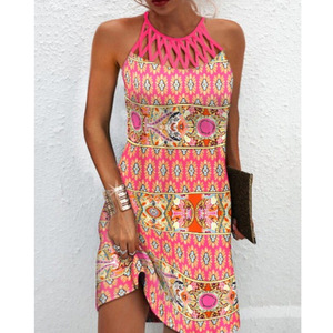 Fashion Print <strong>Women</strong> Vestidos Summer Sleeveless Hollow Elegant Boho Party <strong>Shirt</strong> Sexy Dress <strong>Women</strong> <strong>Beach</strong> Mini Dress - Product Image 6