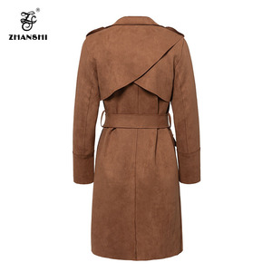 カスタム2019最新秋物ヴィンテージ風サッシュベルト付きフルスリーブポケット付き無地ロングオーバーサイズレディースポリエステルトレンチコート - Product Image 3