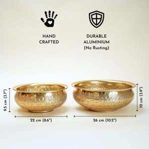 Decorative Trays Anandi Metal Urli <b>Gold</b> Set Stylish Home Decor Centerpiece Traditional Ethnic Handmade Elegant Durable - Product Image 3