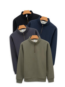 Custom Embroidery Men's Long Sleeve Half Quarter Zip <b>Pullover</b> <b>Sweater</b> 450g Heavyweight Poly/Cotton Loose Fit Letter Pattern - Product Image 4