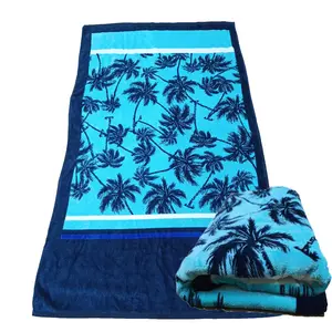 Serviette de plage imprimée en éponge 100% coton velours serviettes de plage à impression personnalisée