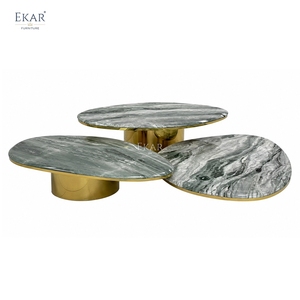 Set di Tavolini da Caffè in Pietra di Lusso Moderno, Design Italiano, Tavoli Centrale Impilabili con Base in Metallo Dorato per <span class=keywords><strong>Soggiorno</strong></span> di Villa - Product Image 1