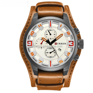 CURREN 8451 Men's High Quality Quartz Movement Stainless Steel Case Leather Strap <b>Waterproof</b> 30m Analog Wrist <b>Watch</b> - Product Image 1