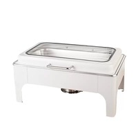 Chauffe-Plat Hydraulique Professionnel en Acier Inoxydable Blanc & Noir pour Restaurants, Hôtels et Mariages, Alimenté à l'Alcool, pour Buffets, 6L/9L Long