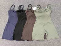 Combinaison de yoga une pièce pour femme avec logo personnalisé, bretelles spaghetti, dos nu, dos en V, effet push-up fessier, en Nylon Spandex, pour l'entraînement
