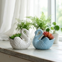 Vase Cygne en Céramique Blanche Minimaliste de Style Européen, Respirant, Résistant à la Corrosion, Durable, pour Plantes Succulentes Hydroponiques de Table
