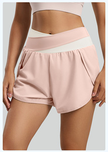 Shorts de yoga taille haute à blocs de couleur, anti-exposition, deux pièces, avec poche ventrale, respirants, séchage rapide, pour le sport et le fitness - Product Image 6