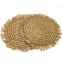 Set de table rond bohème en paille tressée écologique avec franges, résistant à la chaleur, pour la décoration de table à manger et sous-verres