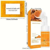 Nettoyant hydratant et blanchissant anti-acné au curcuma biologique, soin du visage, nettoyage en profondeur, savon au curcuma et à l'acide kojique, ensemble de bain