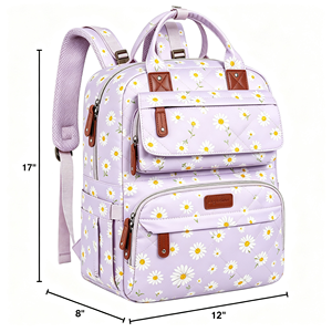 Sac à dos à langer pour bébé fille, grand format, motif floral, en polyester imperméable, toutes saisons, pour maman, travail, voyage, vacances, avec poches isothermes - Product Image 2