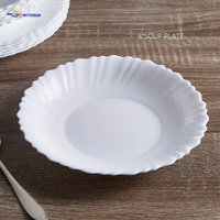 Ensemble de vaisselle en verre opale durable et portable, 12 pièces, entièrement blancs, avec des bords ondulés, pour la maison, la cuisine, le restaurant