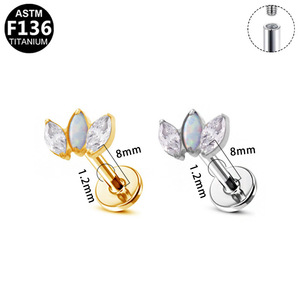 <b>Titanium</b> Plated Moon Stud Earrings 1.2x8mm For Ear Cartilage Piercing Unisex Jewelry With Crystal Inlay - Product Image 5