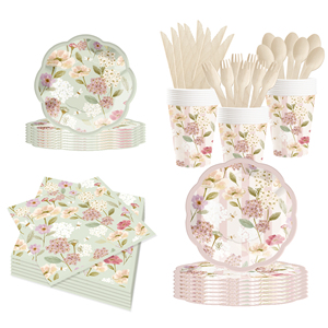 Juego de Vajilla Desechable DAMAI con Diseño Floral, Platos, Vasos y Servilletas de Papel para Postre y Cena, con Flores para Bodas y Fiestas - Product Image 2