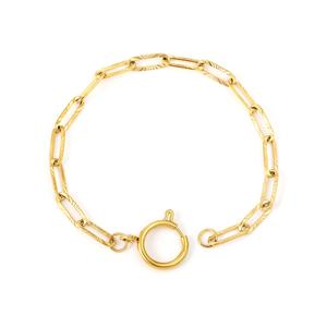 <b>Stainless</b> <b>Steel</b> Jewelry 18K Gold Plated Link Bracelet Engraved Oval Chain Toggle Closure Paperclip Clasp Minimalist Bracelets - Product Image 1