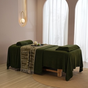 Couvertures en molleton <span class=keywords><strong>polaire</strong></span> vert olive Table de massage Ensemble de jupe de lit Ultra doux, chaud et confortable Ensemble de draps de table de massage - Product Image 6