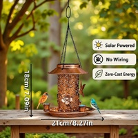 Mangeoire à oiseaux suspendue à énergie solaire, abreuvoir en métal, lumière de jardin décorative, décoration artistique pour patio extérieur, pelouse, cour, art lumineux