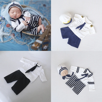 Thème de la mer bébé garçon photographie chapeau barboteuse tenue Photo accessoire uniforme naval Costume nouveau-né Aladdin Bonnet barboteuse combinaison Onesie