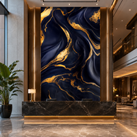 Panel de Pared de PVC con Efecto Mármol Azul Dorado, para Proyectos de Interiores de Hoteles y Villas de Lujo, WYRAX