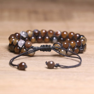 Bracelet ajustable tressé à la main en pierre naturelle Œil <span class=keywords><strong>de</strong></span> <span class=keywords><strong>tigre</strong></span> et Agate, double couche, pour hommes et femmes, bijoux en pierres précieuses <span class=keywords><strong>de</strong></span> guérison, vente en gros - Product Image 2