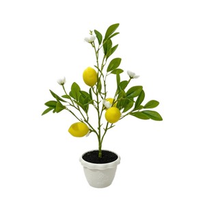 Bonsaï d'arbre citronnier artificiel de 43 pouces, en plastique vert jaunâtre avec pot, décoration de bureau et de maison, ornement de plante porte-bonheur - Product Image 5